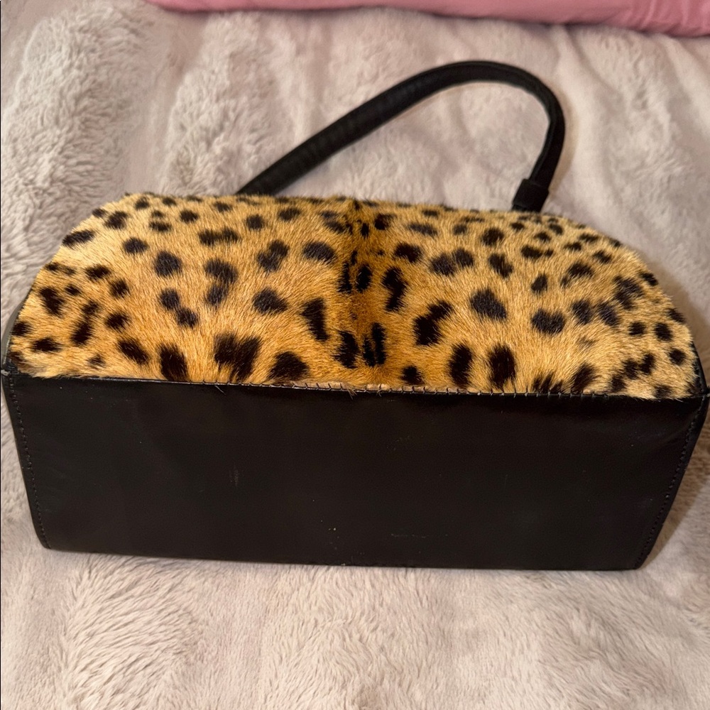 Vintage Black and Leopard-Print Faux Fur Top-Handle Satchel - Picture 8 of 10